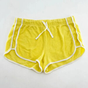 Topshop Waffle Knit Casual Shorts Womens Size 6 Yellow White Drawstring Indoor